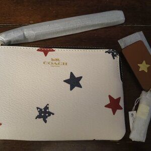 COACH Cream corner wristlet with Red and Navy Stars Americana